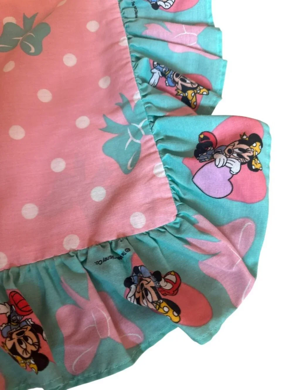 Vintage Disney Minnie Mouse Pillow Sham Standard 1990s Pink Polka Dot Ruffles